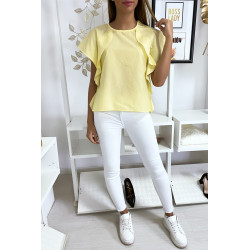 Blouse jaune à volant avec trois boutons à l'épaules - 5