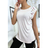 Tee shirt beige avec strass aux épaules - 2