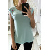 Tee shirt aqua bleu avec strass aux épaules - 3