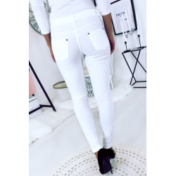 Pantalon slim Blanc, basic avec poche avant et arrière - 1