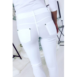 Pantalon slim Blanc, basic avec poche avant et arrière - 6