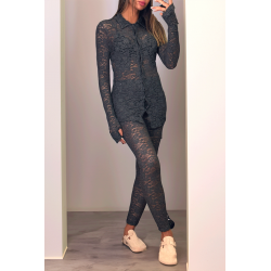 Legging anthracite en dentelle  - 1