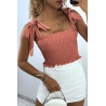 Crop top bustier froncé rose foncé avec bretelle à nouer  - 1