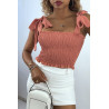 Crop top bustier froncé rose foncé avec bretelle à nouer  - 2