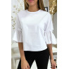 Blouse blanche manches volantes avec joli petit noeud - 1