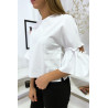 Blouse blanche manches volantes avec joli petit noeud - 2