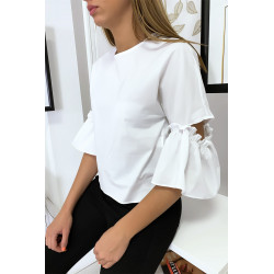 Blouse blanche manches volantes avec joli petit noeud - 3