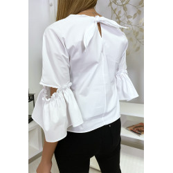 Blouse blanche manches volantes avec joli petit noeud - 6