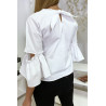 Blouse blanche manches volantes avec joli petit noeud - 6