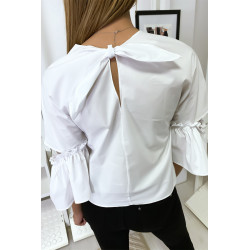 Blouse blanche manches volantes avec joli petit noeud - 7