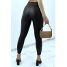 Legging en simili noir avec motif plis style motard - 3