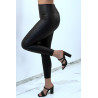 Legging en simili noir avec motif plis style motard - 4