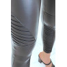 Legging en simili noir avec motif plis style motard - 5