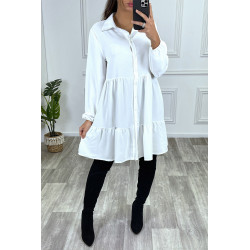 Robe chemise blanche à volant et boutons - 1