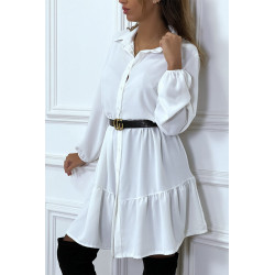 Robe chemise blanche à volant et boutons - 4