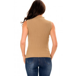 Méga déstockage Pull taupe sans manche et col haut. Pull mi-saison. F709 - 5