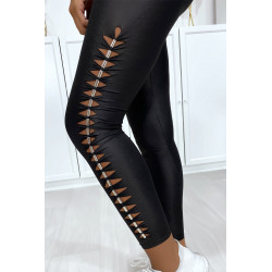 Legging noir brillant très extensible avec accessoire sur les cotés - 2