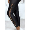 Legging noir brillant très extensible avec accessoire sur les cotés - 2