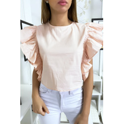 Blouse rose très chic avec volant aux manches - 1