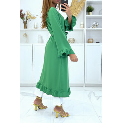 Abaya kimono vert avec volant et ceinture - 4