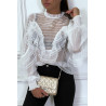 Blouse blanche en tulle avec broderie et volant - 4