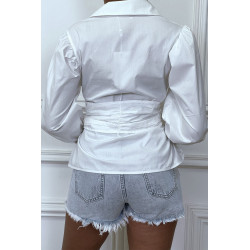 Chemise blanche avec manches bouffante et ceinture intégré - 1