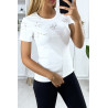 T-shirt blanc avec strass au buste - 1