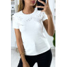 T-shirt blanc avec strass au buste - 4