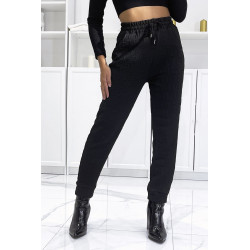 Pantalon noir à taille haute et motif relief  - 2