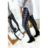 Legging d'hiver noir avec motifs tête de panthère en blanc. Style fashion. - 10