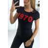 T-shirt noir avec écriture 1970 - 2