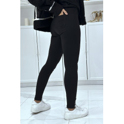 Pantalon slim noir à fausses poches et motif aztèque aux pieds - 3