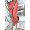 Pantalon slim rose avec poche et boutons strass. Mode femme 9934 - 4
