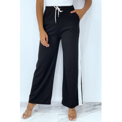 Pantalon palazzo noir avec bande blanche - 1