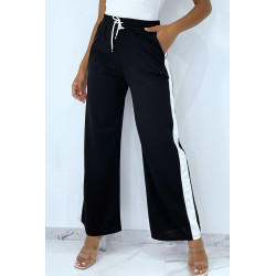 Pantalon palazzo noir avec bande blanche - 2