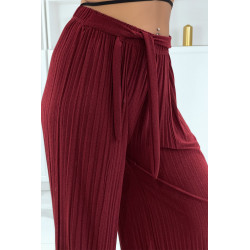 Pantalon palazzo bordeaux plissé à motif - 3