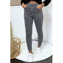 Jeans gris en taille haute très extensible avec poches - 7