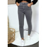 Jeans gris en taille haute très extensible avec poches - 7