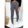 Jeans gris en taille haute très extensible avec poches - 8