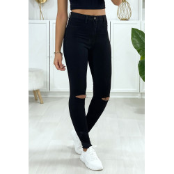 Jeans slim en noir déchiré aux genoux avec poches à l'arrière - 2