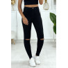 Jeans slim en noir déchiré aux genoux avec poches à l'arrière - 4