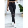 Jeans slim en anthracite déchiré aux genoux avec poches à l'arrière - 1