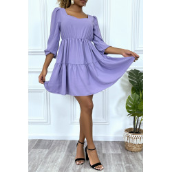 Robe violette évasée à col coeur froncé sur plusieurs endroit - 3