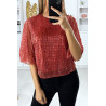 Blouse rouge pailleté manche volante - 2