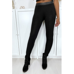 Legging jacquard noir transparent à l'avant et simili à l'arrière - 1