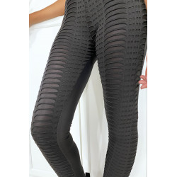 Legging jacquard noir transparent à l'avant et simili à l'arrière - 4