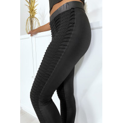 Legging jacquard noir transparent à l'avant et simili à l'arrière - 6