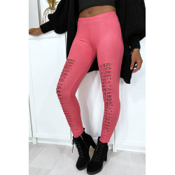 Legging fuchsia effilé à l'avant et doublé en dentelle - 3