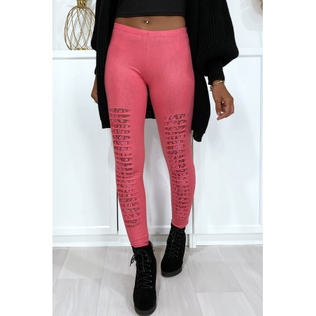 Legging fuchsia effilé à l'avant et doublé en dentelle - 4