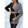 Ensemble tailleur veste courte et mini jupe bicolore cache coeur à manches longues - 4